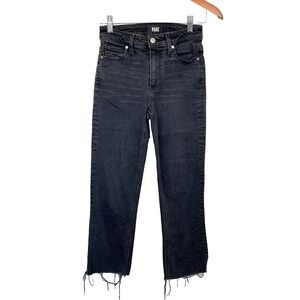 Paige Womens Cindy Straight Stretch Ankle Fray Jeans Size 23 Black Faded Raw Hem